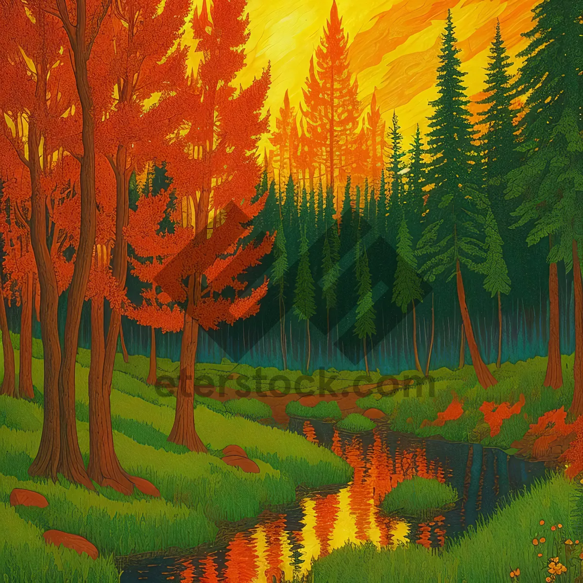 Picture of Vivid Autumn Forest with Yellow Foliage