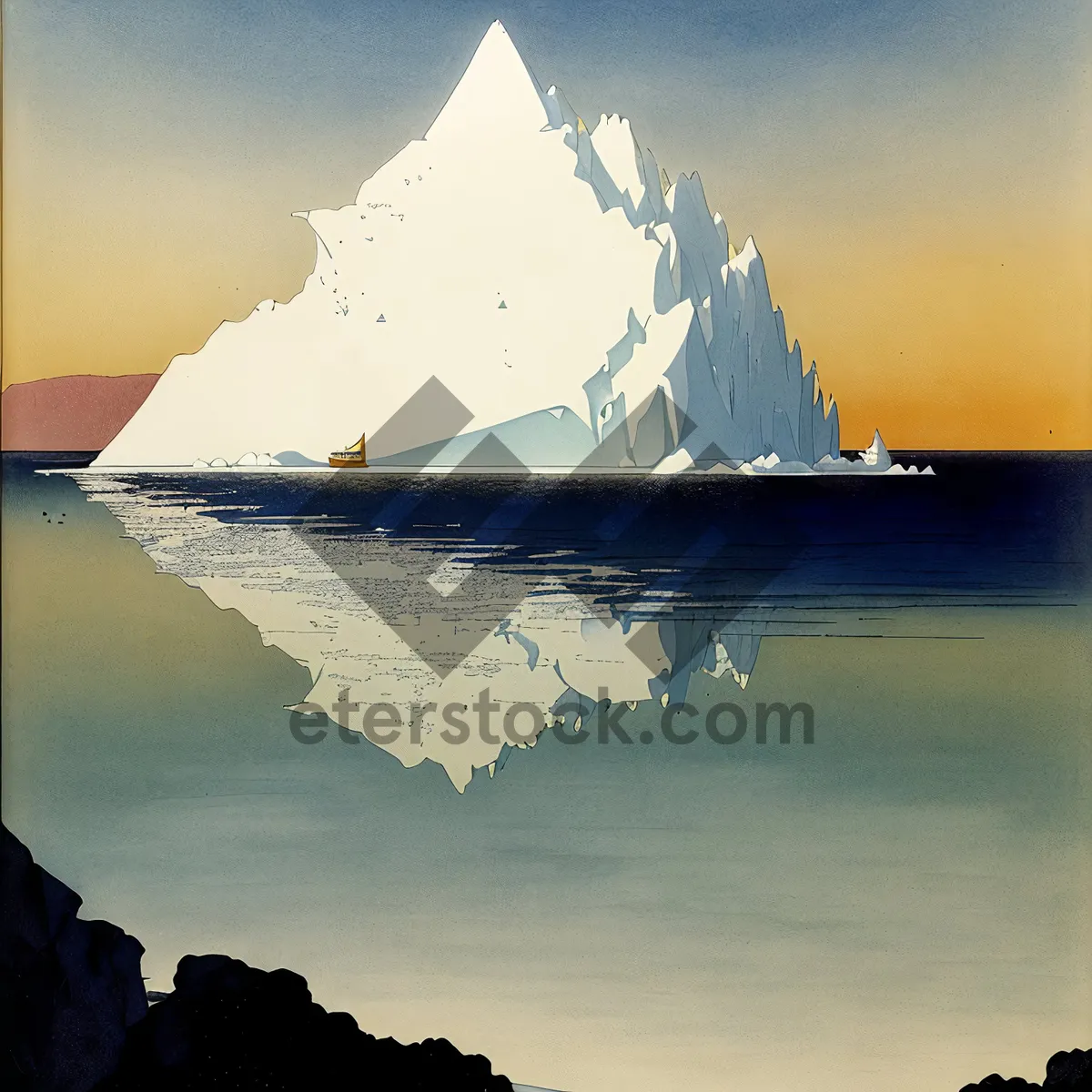 Picture of Serene Sunset over Coastal Schooner in Ocean