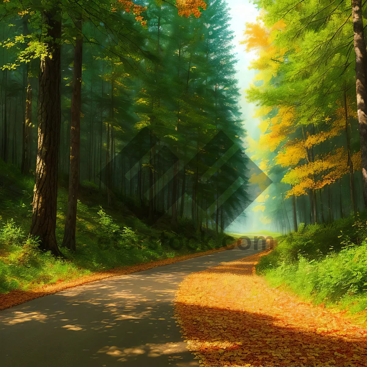 Picture of Colorful Autumn Pathway in a Peaceful Forest