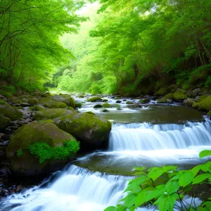 Tranquil Creek Flowing Through Green Forest