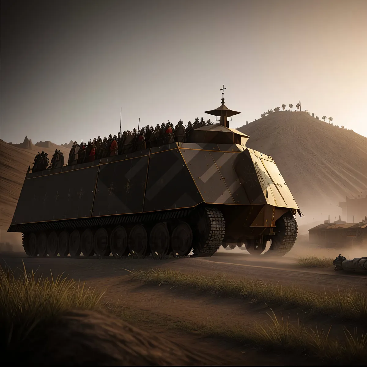 Picture of Historic Armored Tank Under Ancient Sky