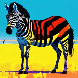 Striped Equine Grazing Gracefully in Wildlife Park