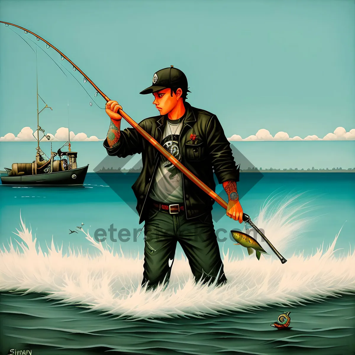 Picture of River Fishing with Man and Gear