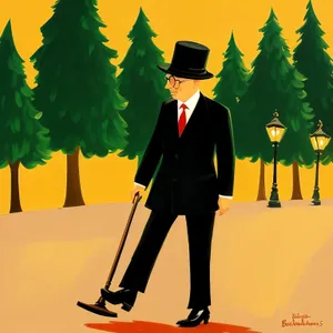 Businessman in Silhouette Cleaning with Broom