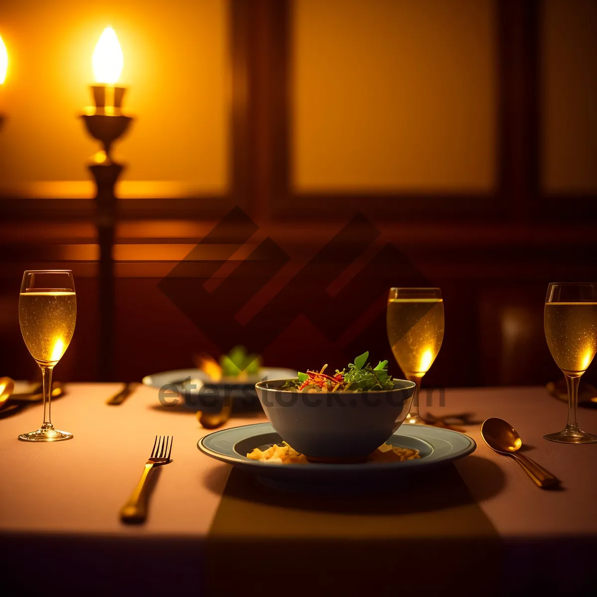 Picture of Elegant Dining: Wineglass and Candlelit Ambiance