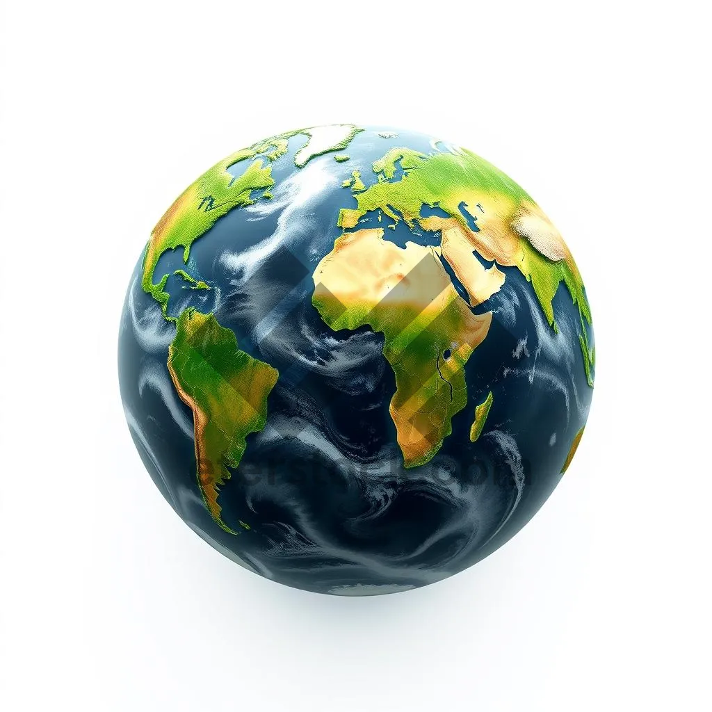 Picture of 3D planet icon with globe and sea elements.