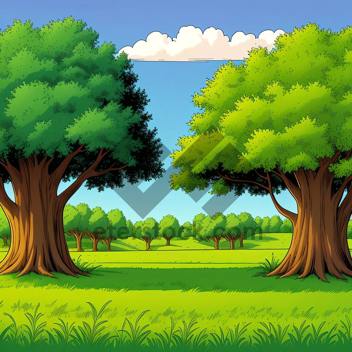 Picture of Idyllic Summer Meadow with Majestic Oak and Open Sky