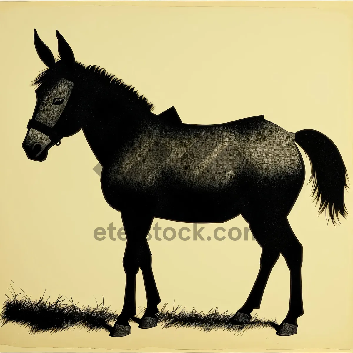 Picture of Rural Horse on Meadow Field: Majestic Thoroughbred Stallion Grazing