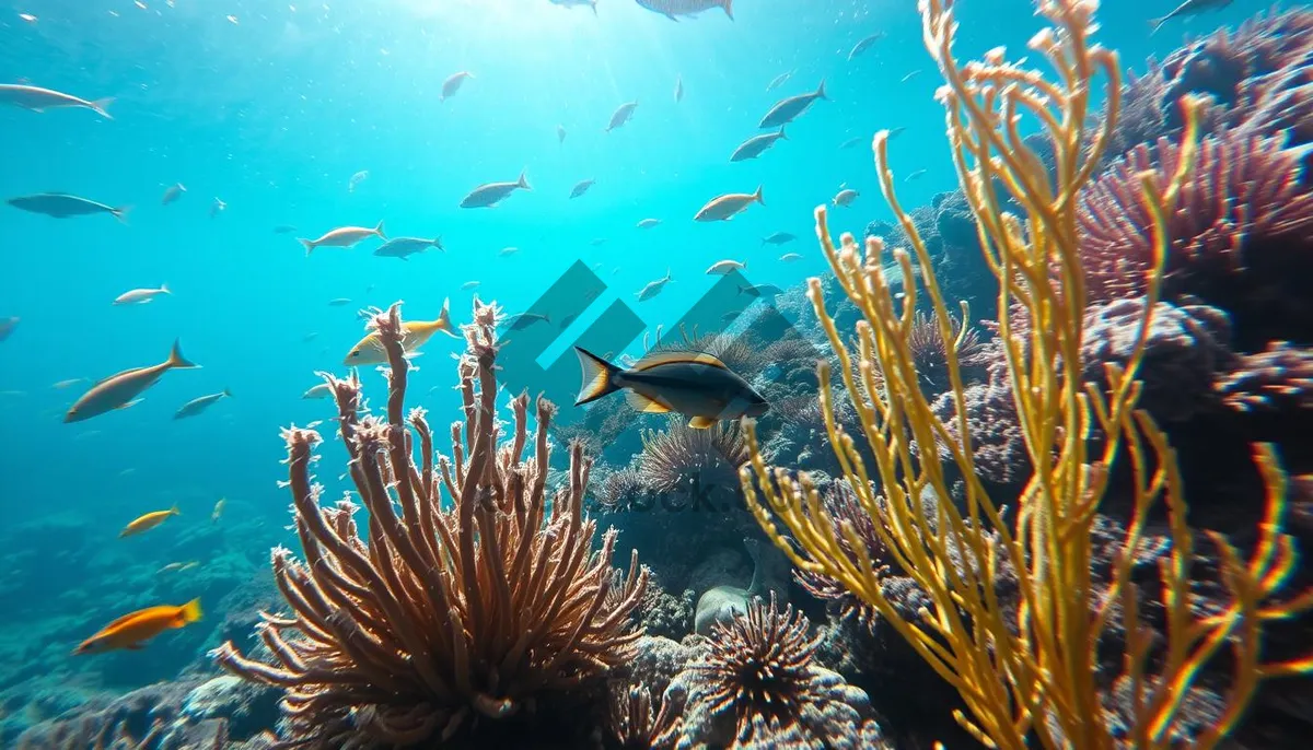 Picture of Colorful Tropical Fish Swimming in Sunlit Coral Reef