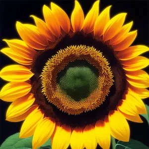 Bright yellow sunflower in sunny field with blue sky