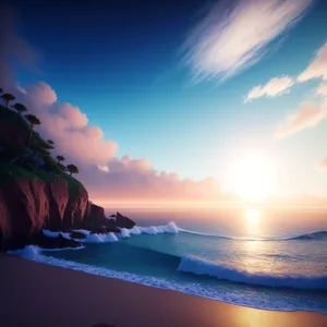 Serene Sunset Horizon Over Tropical Beach