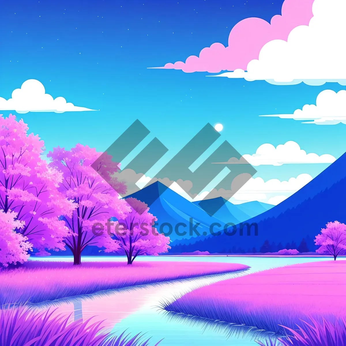 Picture of Colorful Summer Sky Landscape with Sun and Clouds
