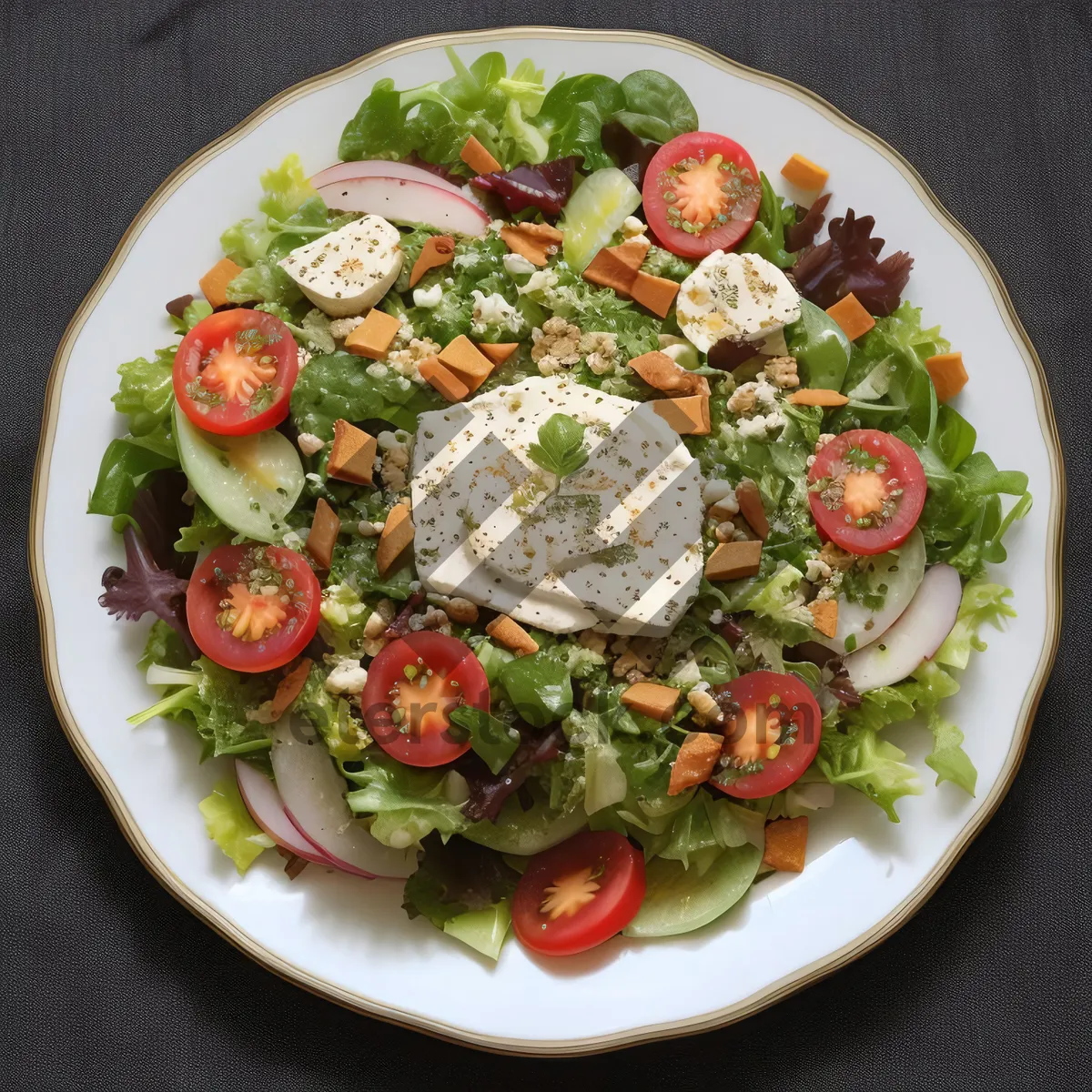 Picture of Gourmet chicken salad with fresh vegetables and cheese