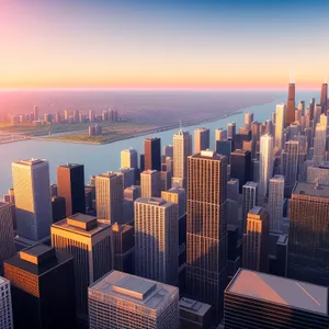 Metropolis Skyline at Sunset: City's Modern Business District