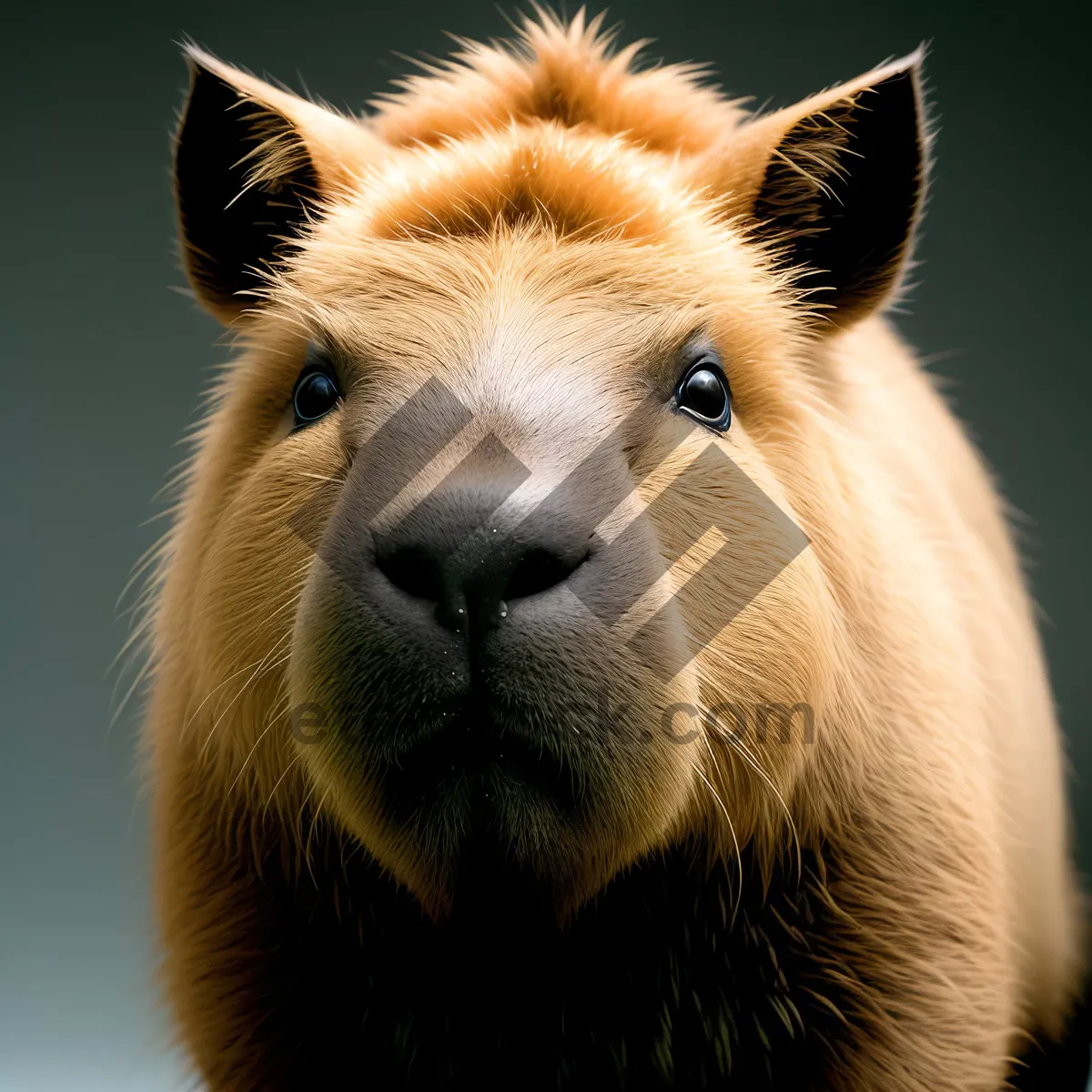 Picture of Brown Horse and Baby Calf Grazing on Farm