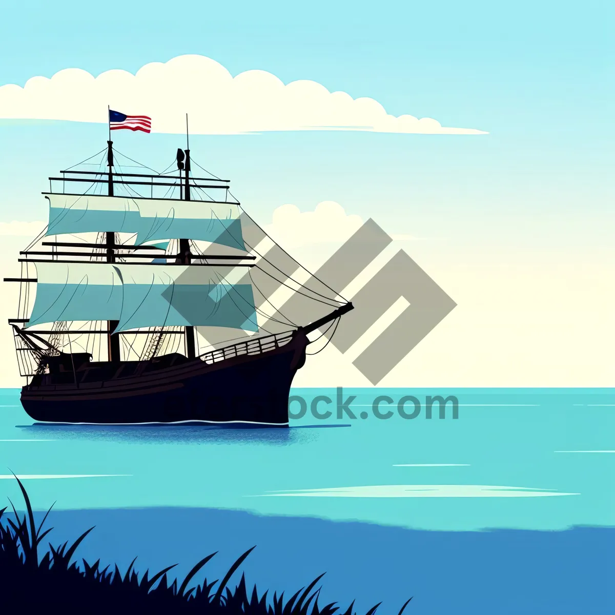 Picture of Seafaring Pirate Ship Sailing the Ocean