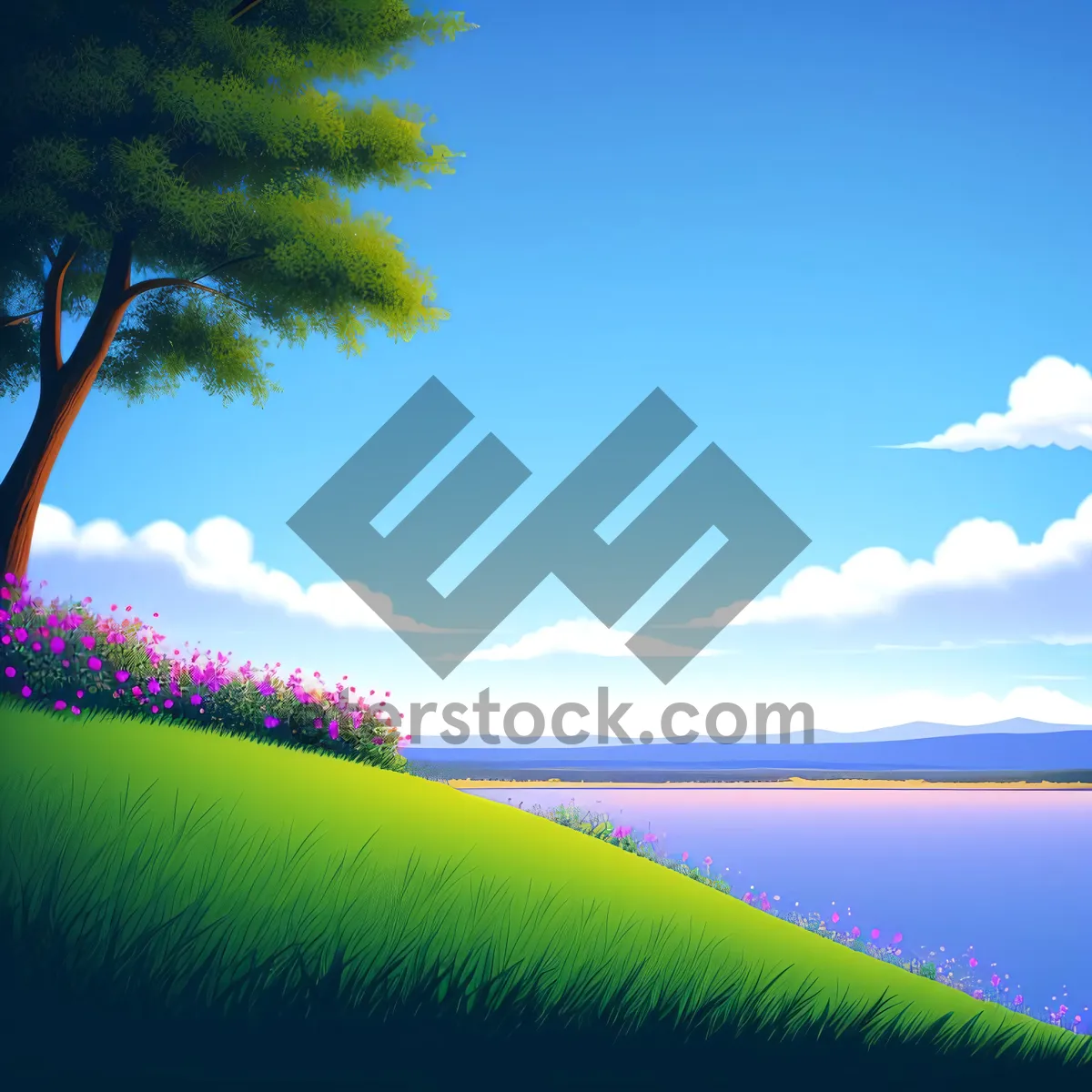 Picture of Serene Summer Sunset over Vibrant Meadow