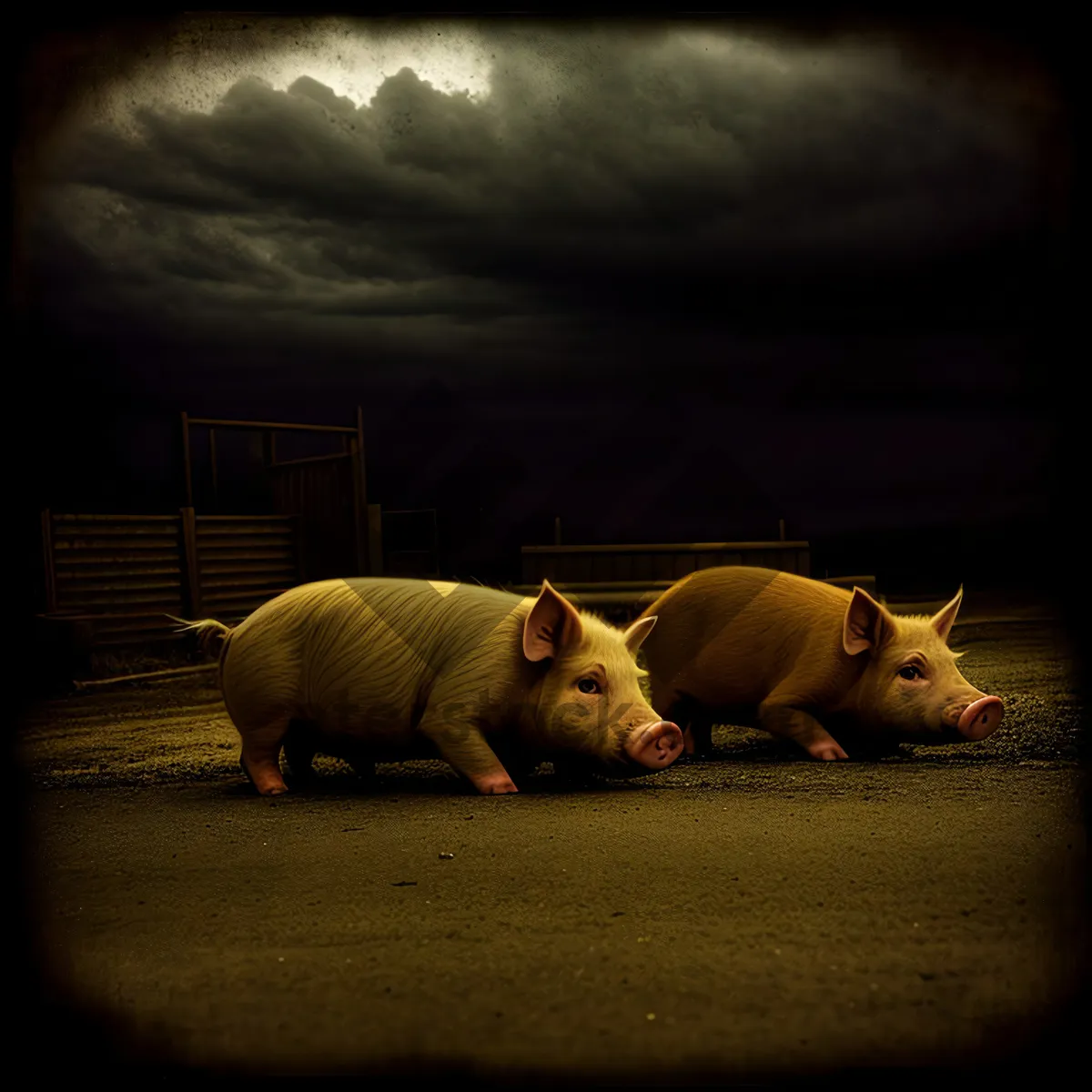 Picture of Mirthful Swine: A Cute and Funny Pink Piglet in a Farm Pen