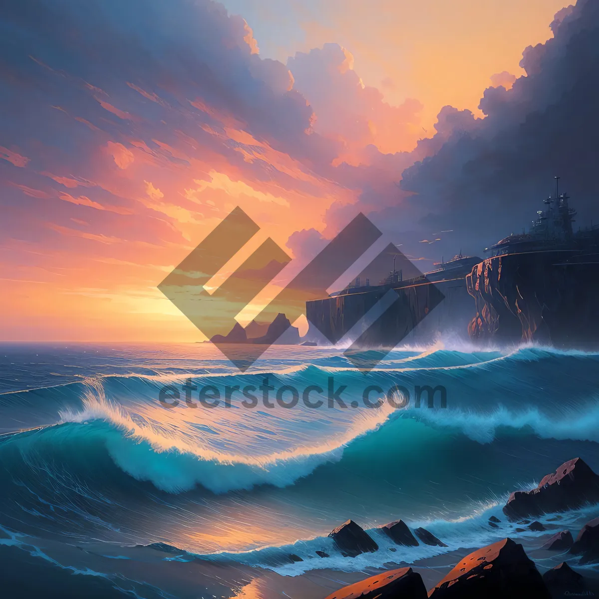 Picture of Serenity at Twilight: Captivating Sunset Over Coastal Canyon