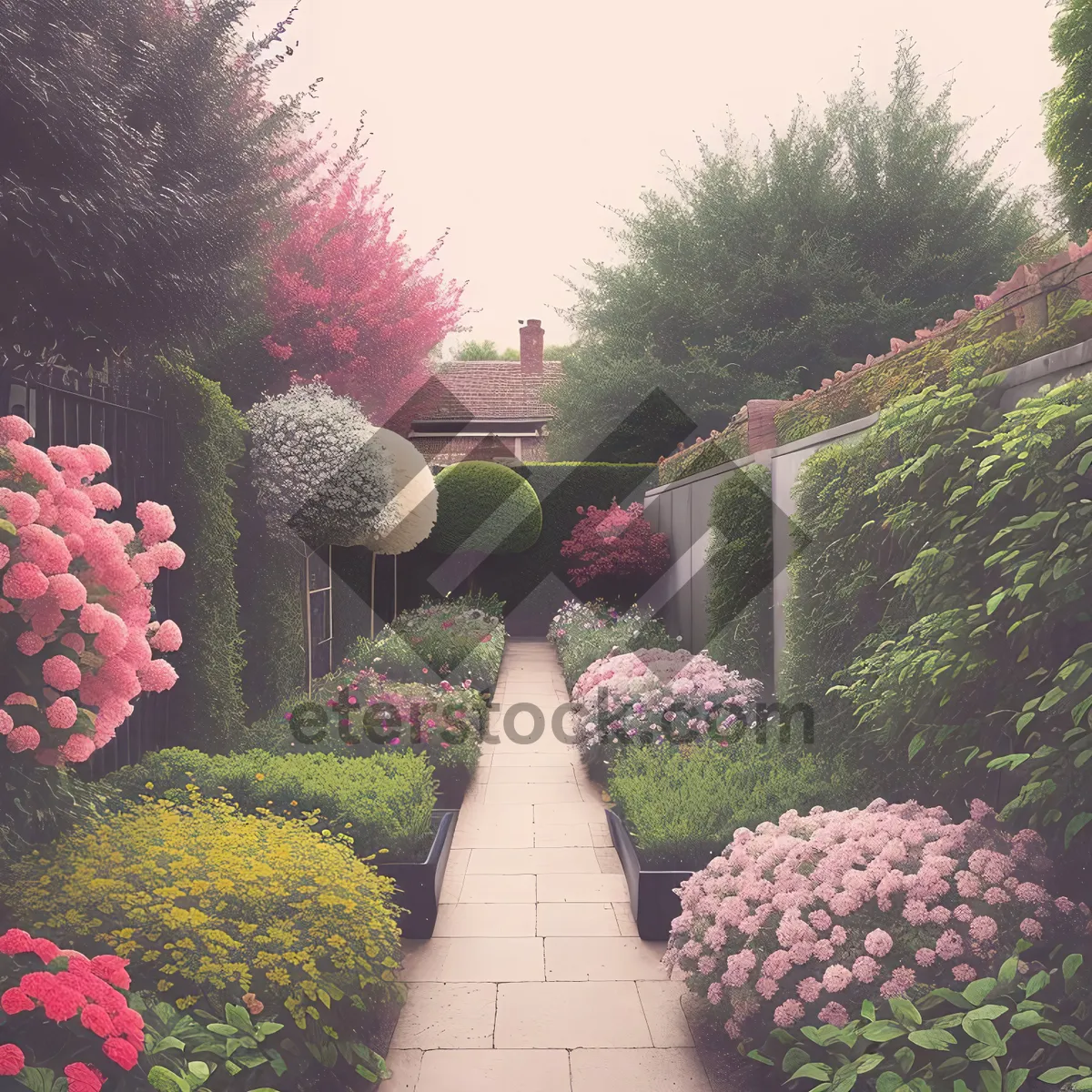 Picture of Lush Summer Garden with Vibrant Flowers