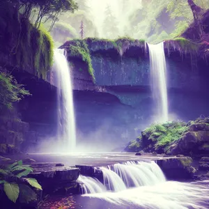 Serene Cascade in Majestic Mountain Setting