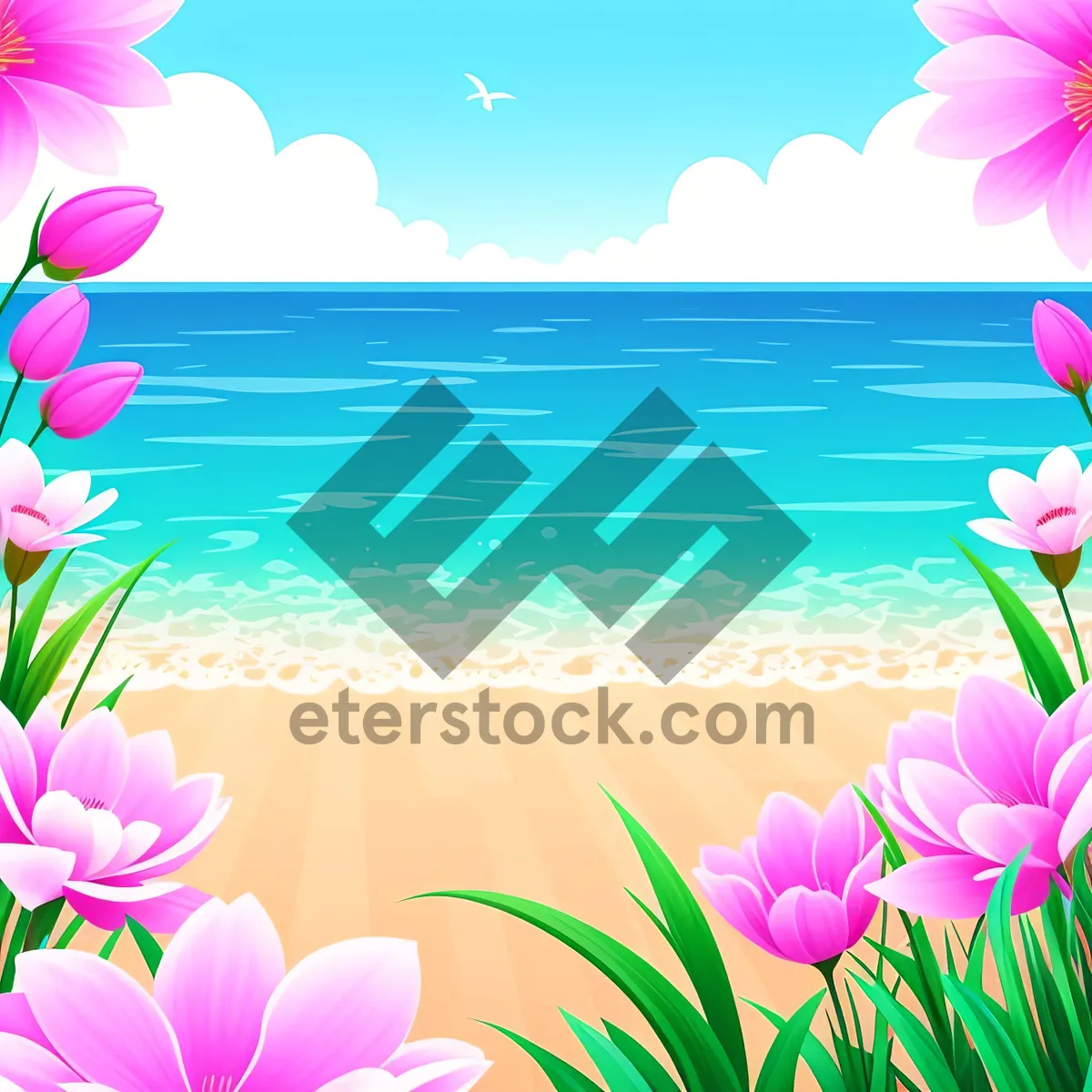 Picture of Pink Tulip: Delicate Floral Design with Lilac Accents