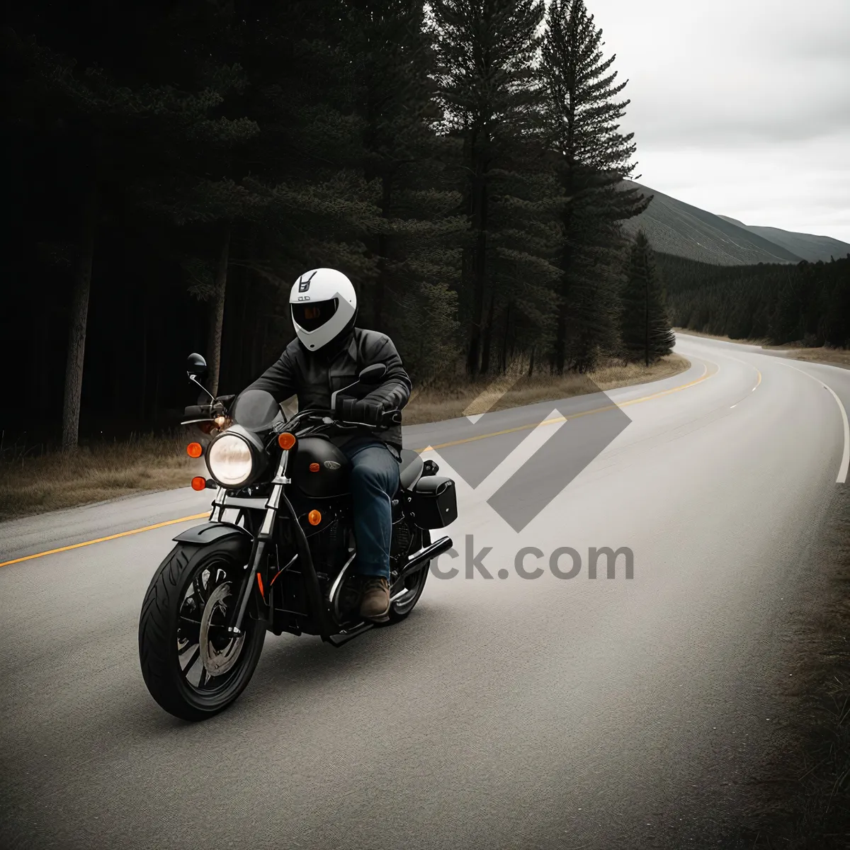 Picture of Thrilling Race on Mountain Terrain: Motorbike Speeding Through