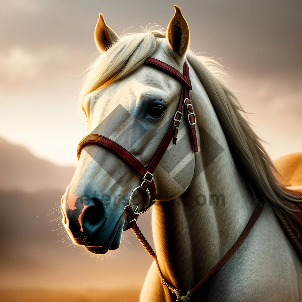 Picture of Brown Stallion in Equestrian Headgear