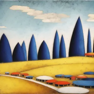 Colorful art supplies on wooden desk in office.