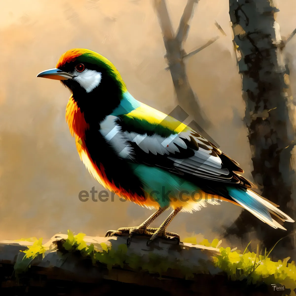 Picture of Garden Finch perched on branch with yellow feathers