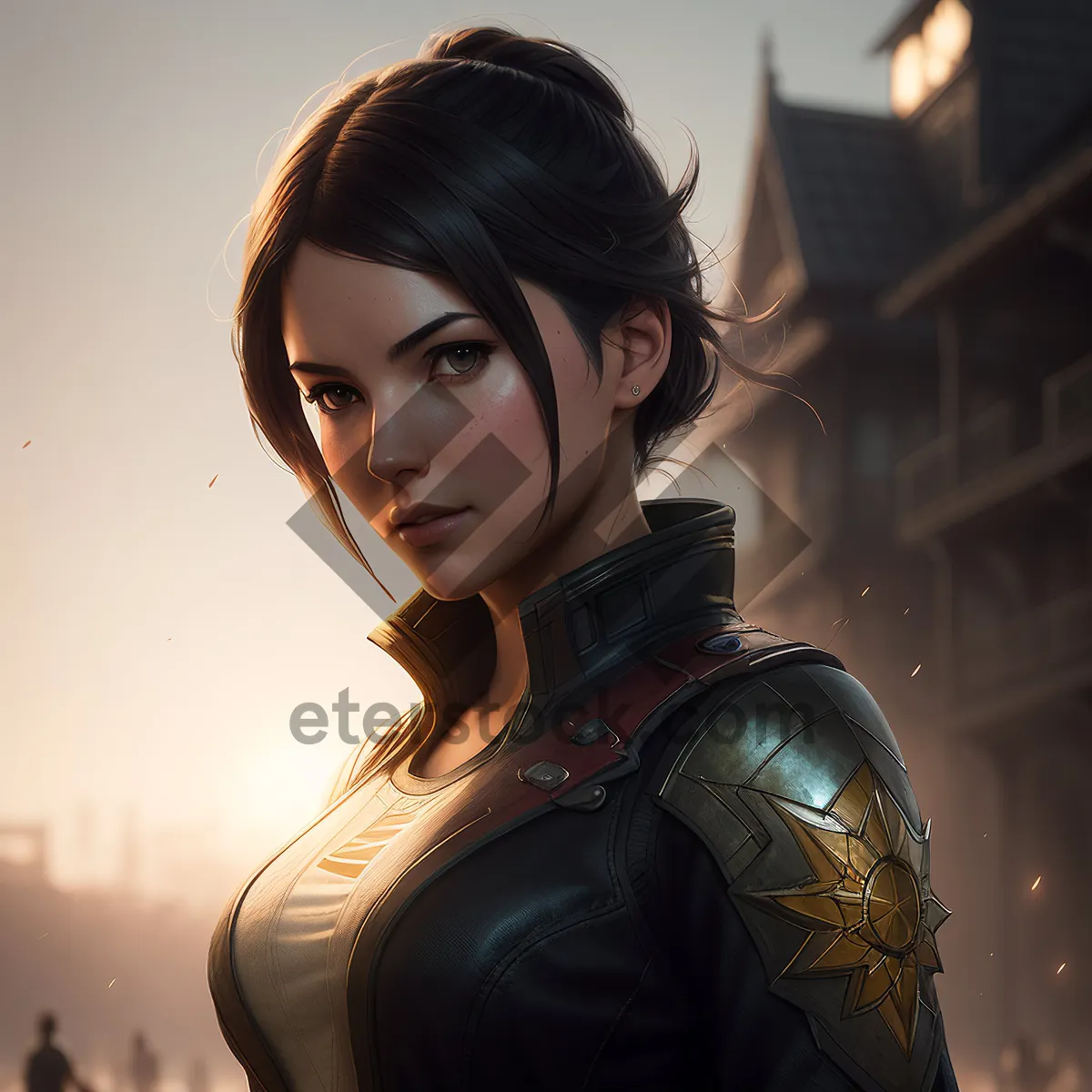 Picture of Smiling brunette lady with attractive style