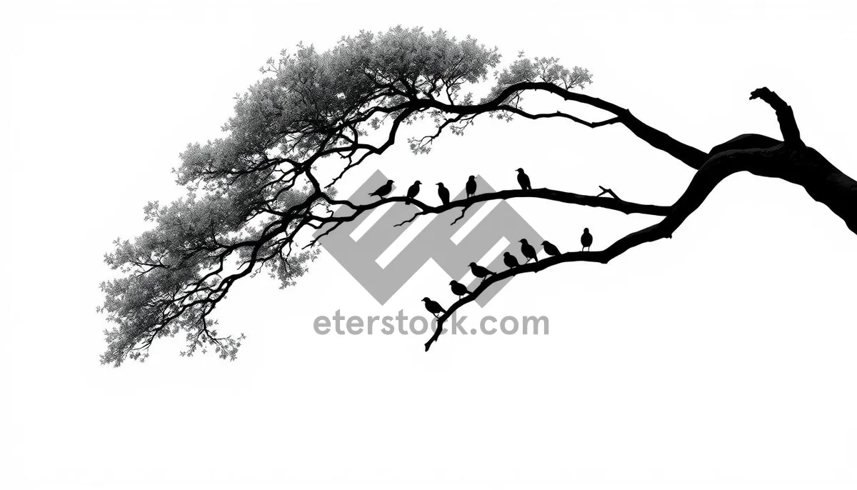 Picture of Black Oak Tree Silhouette Design with Leaf Branches