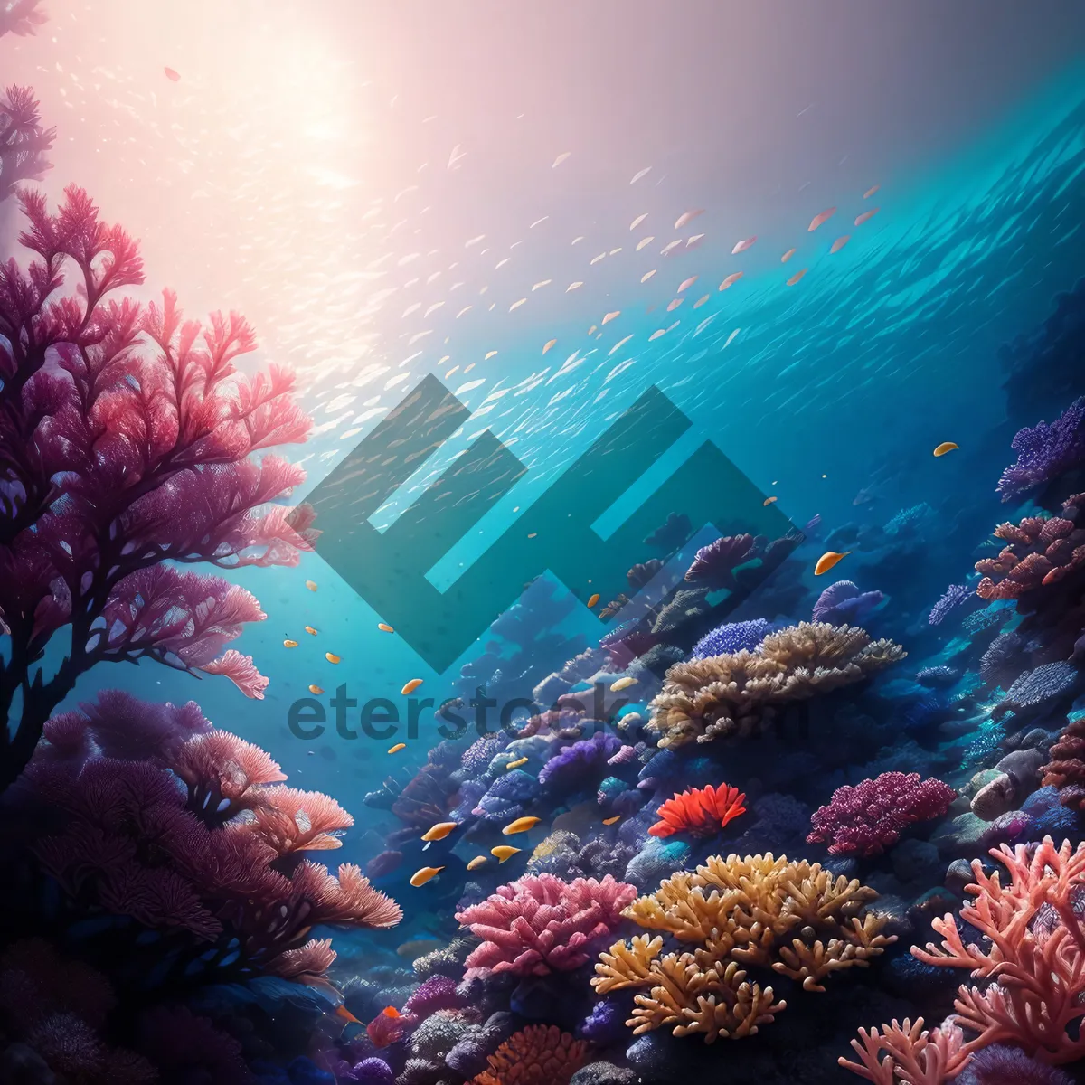 Picture of Colorful Coral Reef Life Beneath the Sea