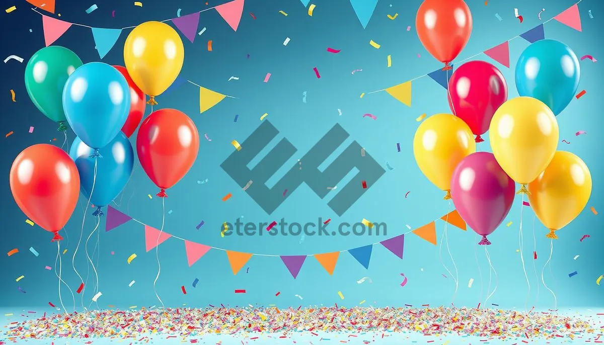 Picture of Colorful party decorations with balloons and ribbons.