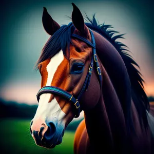 Brown Thoroughbred Stallion in Equestrian Field