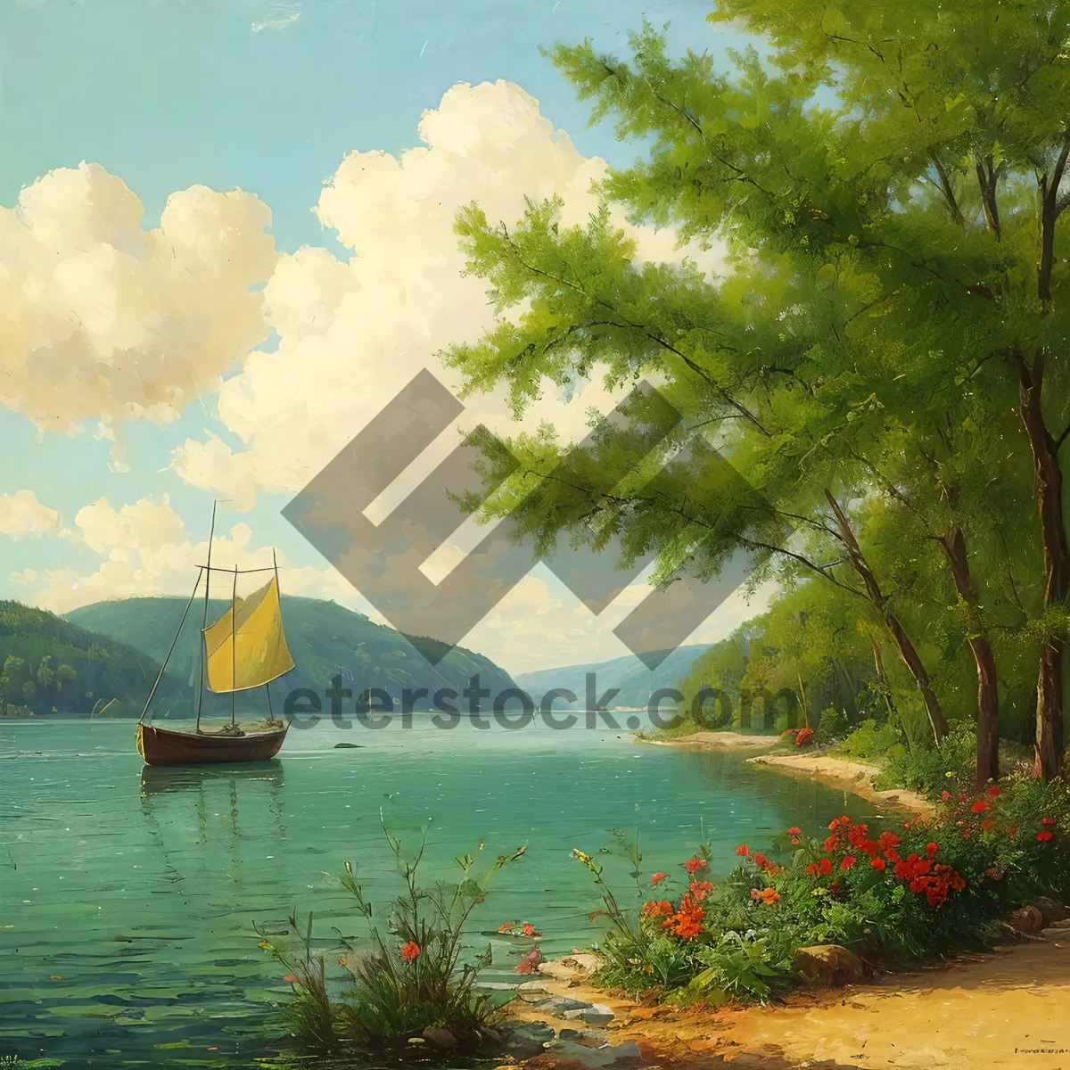 Picture of Picturesque Sunlit Beachscape with Calm Ocean Waters