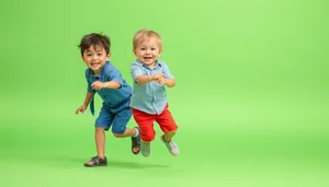 Happy boy and baby smiling together in family portrait.