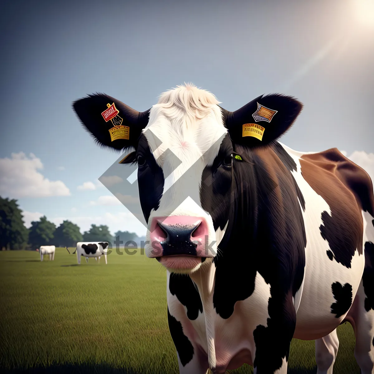 Picture of Rural Livestock Grazing on Green Meadow