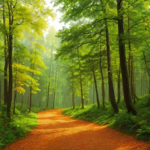 Mystic Autumn Pathway through Colorful Woods