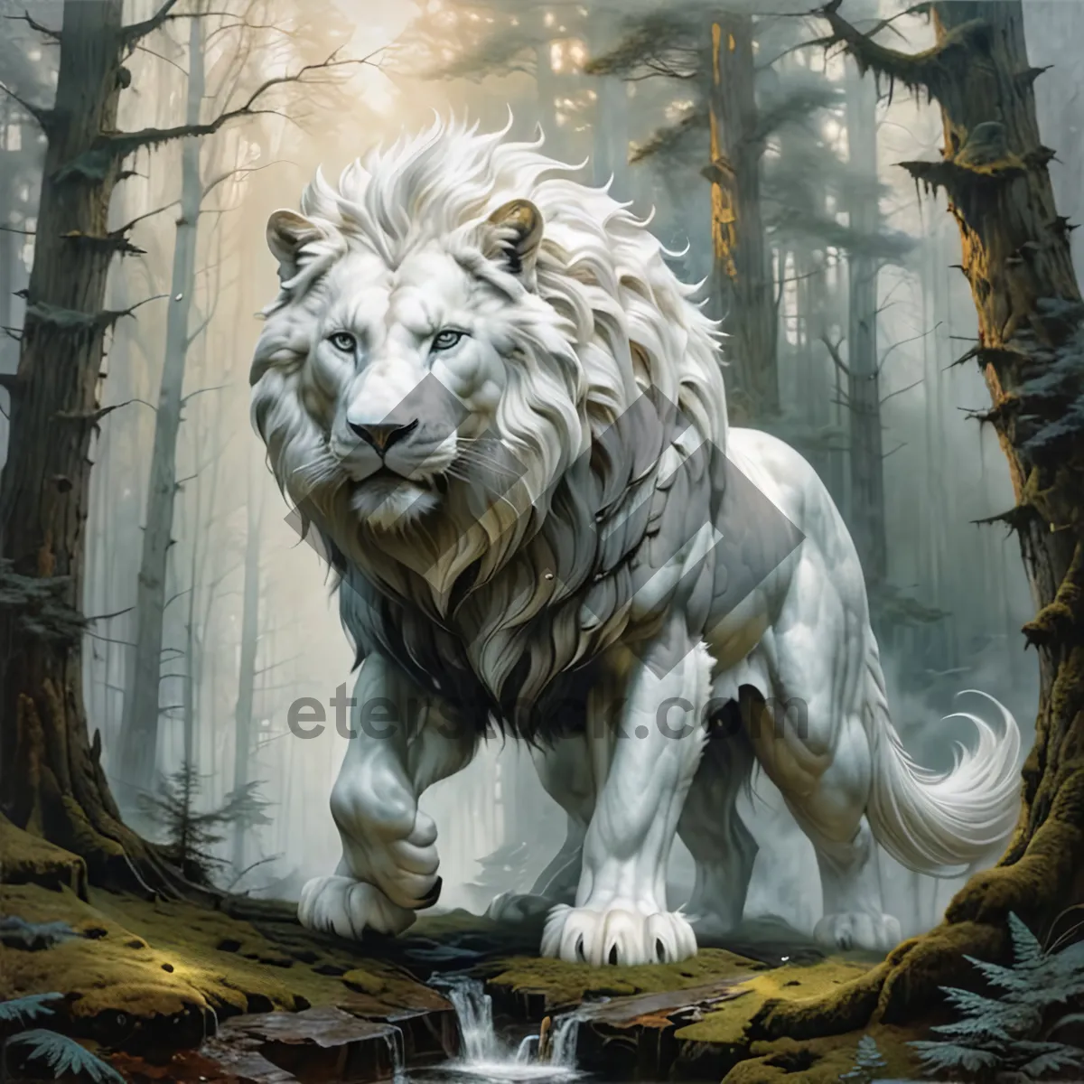 Picture of Majestic lion resting peacefully in the wild jungle.