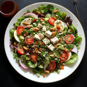 Delicious Gourmet Salad with Fresh Vegetables and Meat
