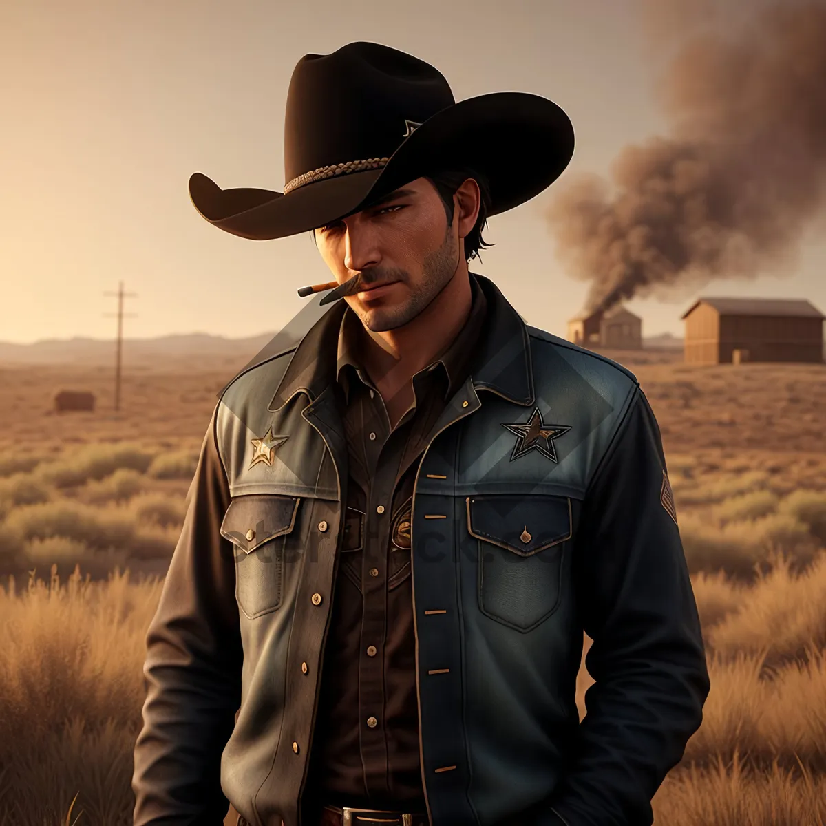 Picture of Happy Cowboy Man's Stylish Hat Portrait