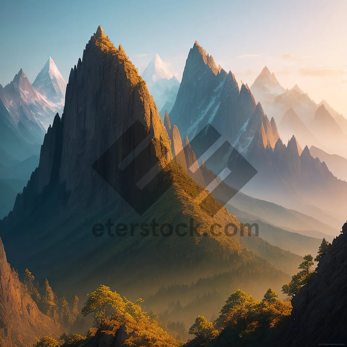 Picture of Majestic Mountain Range and Scenic Valley