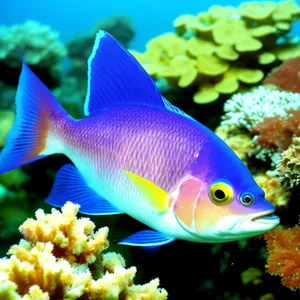 Colorful Marine Fish Swimming in Tropical Reef Aquarium