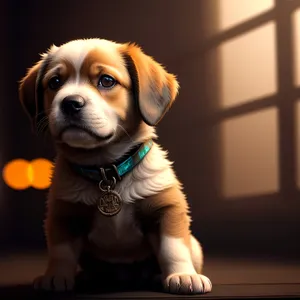 Adorable brown Beagle puppy sitting with leash