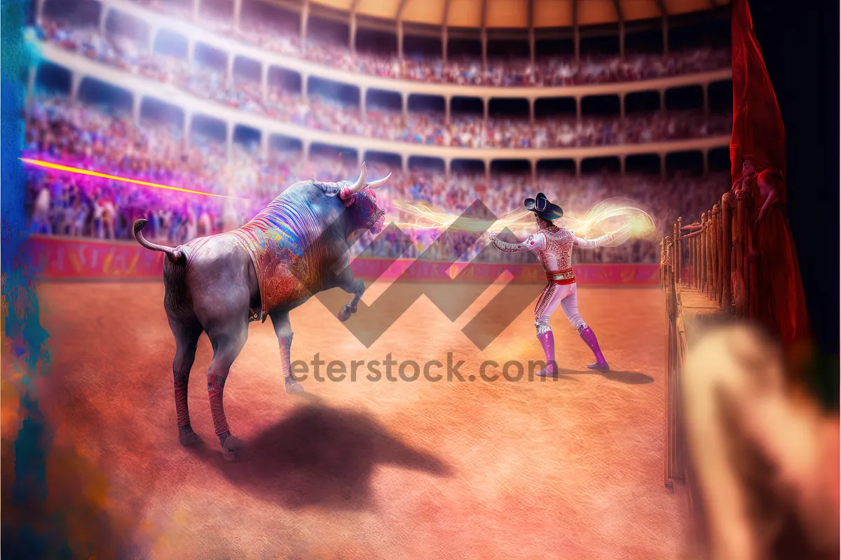 Picture of Domestic animal pen with horse, dog, and bull