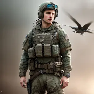 Warrior- Soldier in Camouflage with Helmet and Gun