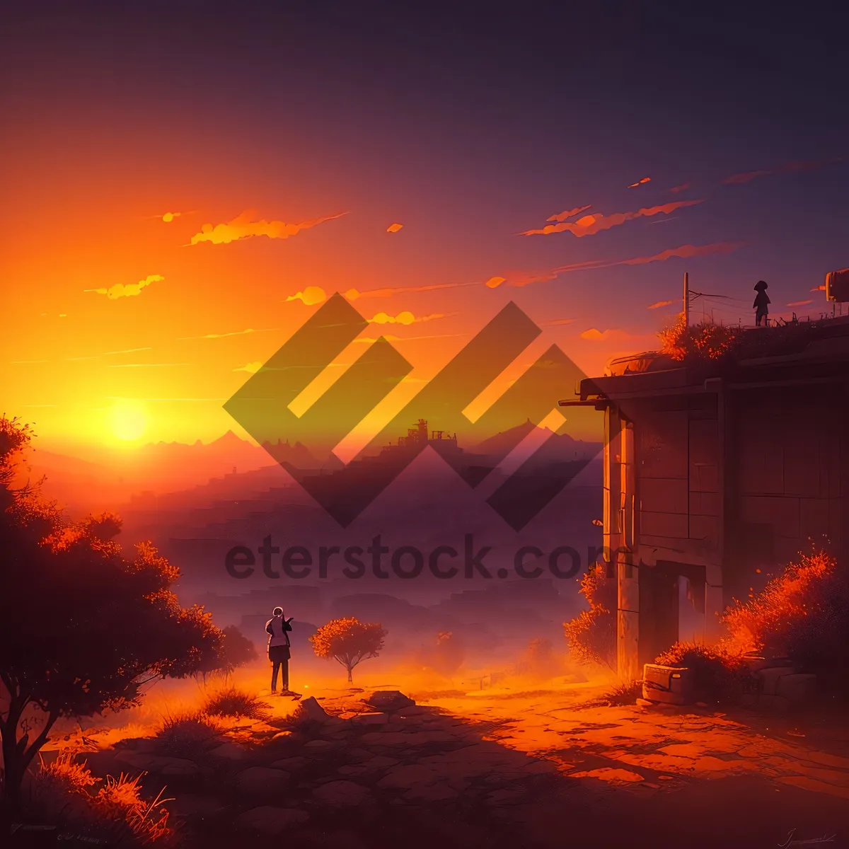 Picture of Vibrant Sunset Sky with Silhouette