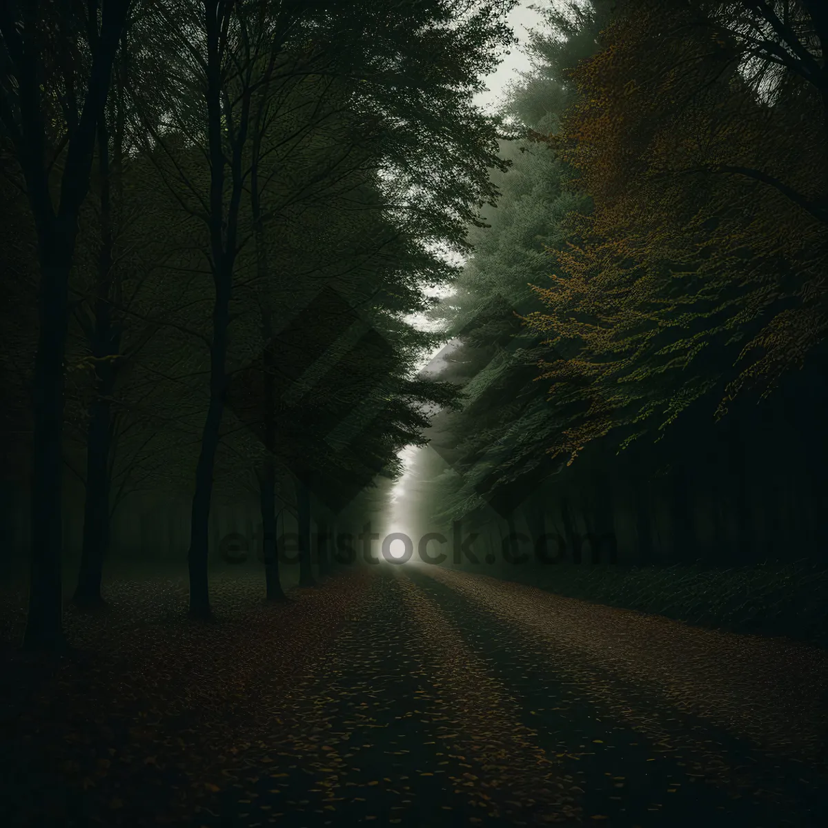 Picture of Autumnal Tree-Lined Pathway with Beautiful Sunlight