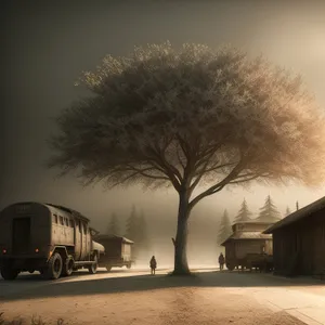Snowy Mobile Home with Barn and Idyllic Landscape